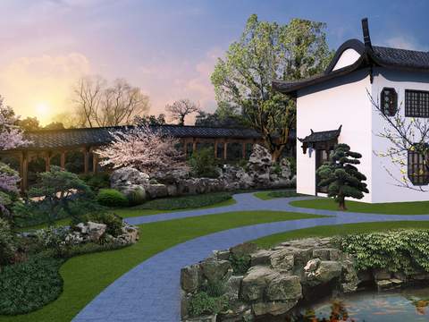 New Chinese Ancient Architecture Landscape psd