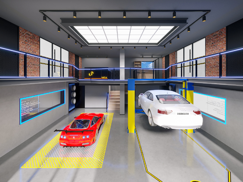 Modern car repair room car wash room