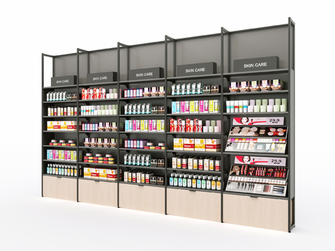 Modern Cosmetics Skincare Products Showcase Shelves