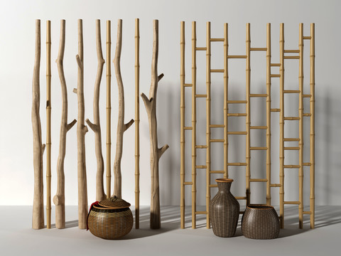 Natural wind log bamboo partition