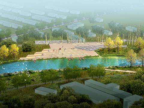 modern wetland park garden bird's eye view psd