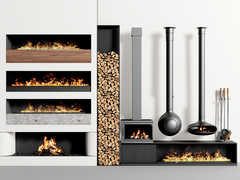 modern electronic fireplace stove firewood