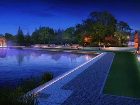 modern wetland park garden night landscape psd