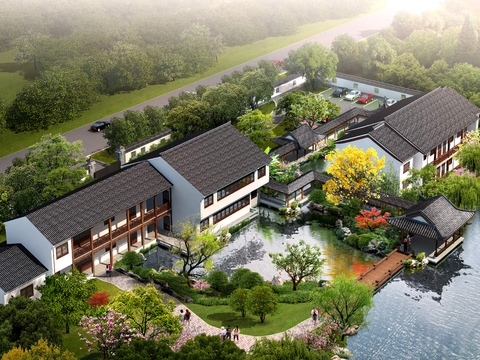 new chinese residential building bird's eye view psd