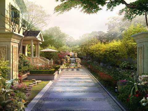 Modern villa courtyard garden psd