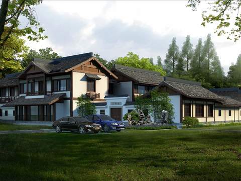 Chinese villa Garden Landscape psd