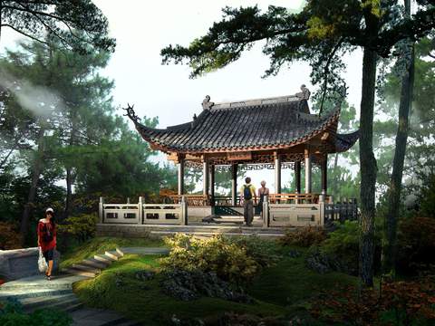 Chinese mountain pavilion pavilion psd