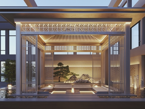 Neo-Chinese Style villa courtyard pavilion