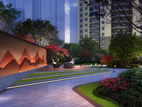 modern community park garden night landscape psd