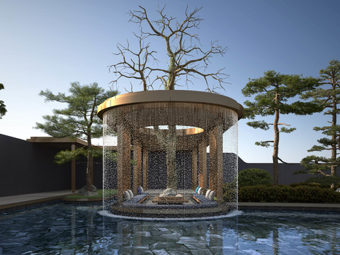 Modern outdoor pavilion water feature sketch