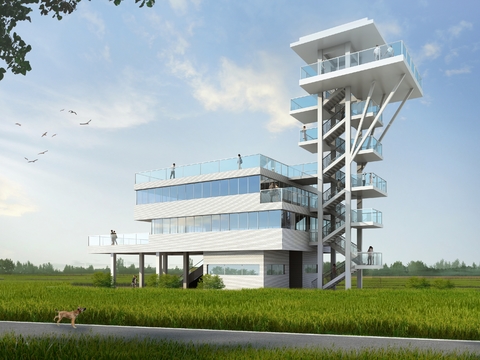 paddy field landscape viewing tower viewing platform psd