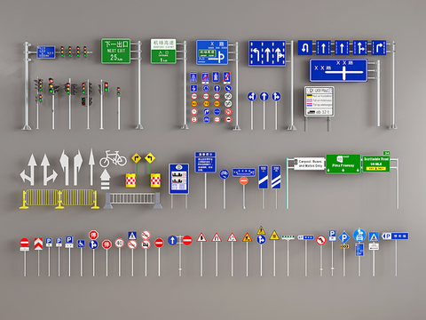 Traffic lights, traffic lights, roadblocks, road signs