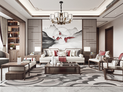 Neo-Chinese Style Affordable Luxury Style Living Room Hall