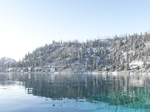 Snowy mountains and lakes