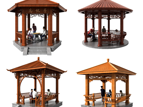 Modern solid wood pavilion gazebo combination