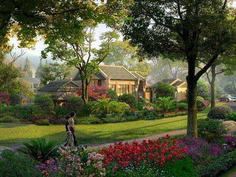 Neo-Chinese Style garden landscape psd