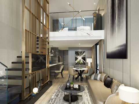 Modern Loft Duplex Apartment Living Room Dining Room