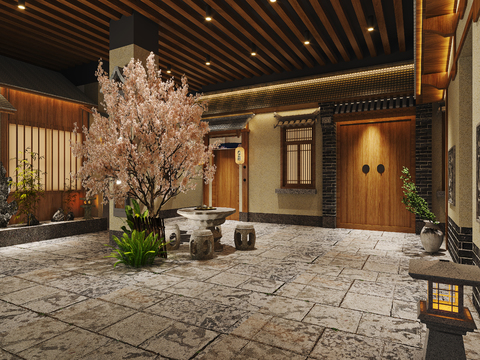 Japanese-style home courtyard free