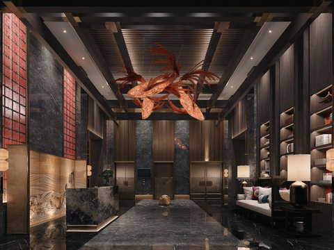 Neo-Chinese Style Affordable Luxury Style Hotel Lobby