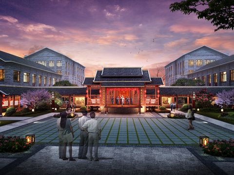 Neo-Chinese Style museum exterior night scene psd