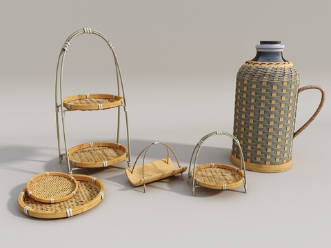 Bamboo woven basket dustpan kettle