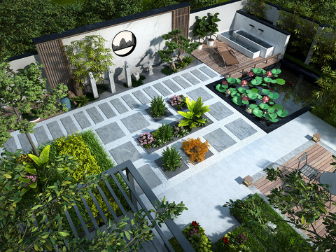 New Chinese courtyard garden bird's eye view