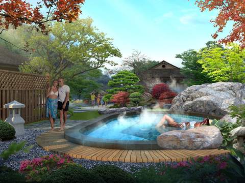 Neo-Chinese Style hot spring landscape psd