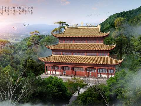 chinese ancient temple daxiong hall psd