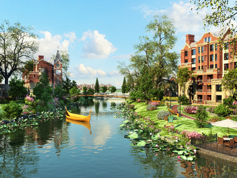 Landscape of Stream Park in Jianou Residential District