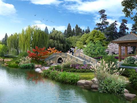 modern wetland park covered bridge garden psd