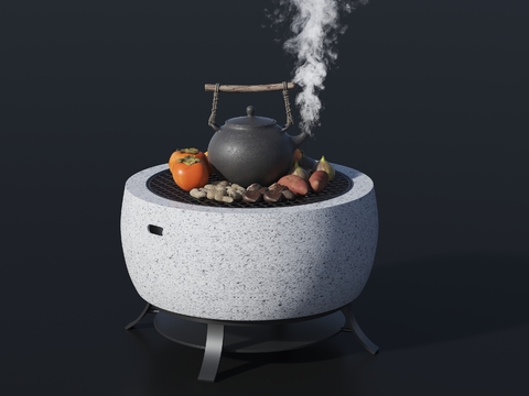 Enclosing stove to cook tea, peanut and persimmon