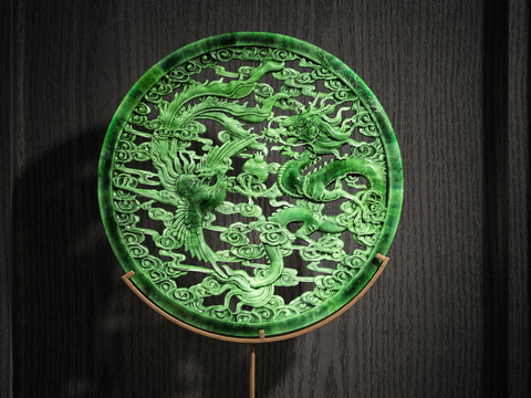 New Chinese-style Hollow-out Dragon and Phoenix Jade Carving