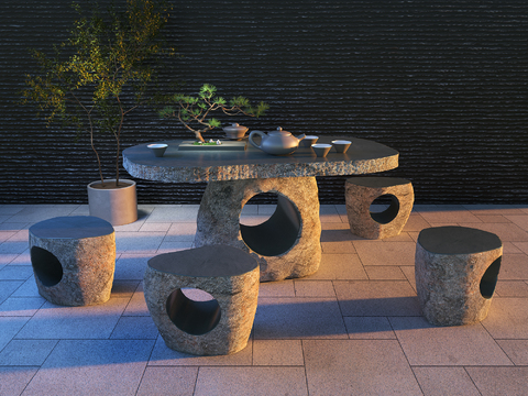 Modern Stone Table Stone Bench Outdoor Table and Chair