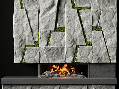 Modern stone wall fireplace