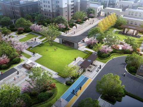 Neo-Chinese Style community park landscape psd