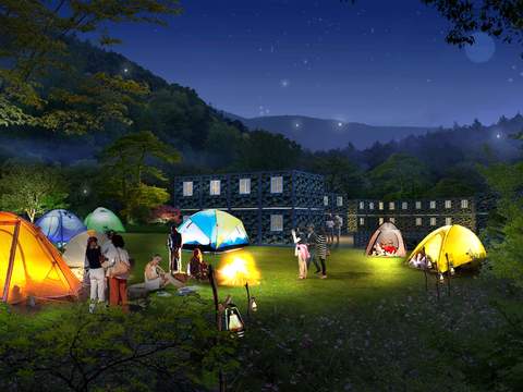 modern tent garden night landscape psd