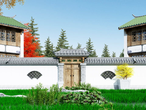 Chinese style fence gate sketch