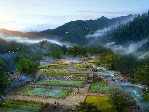 modern rural vegetable garden bird's eye view psd