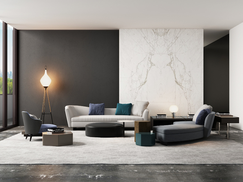 Italian Minotti modern sofa coffee table decoration combination