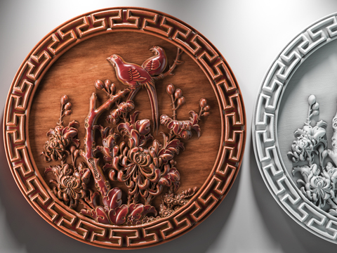 Chinese-style flower and bird wood carving