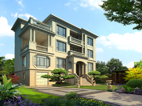 European-style single-family villa appearance psd