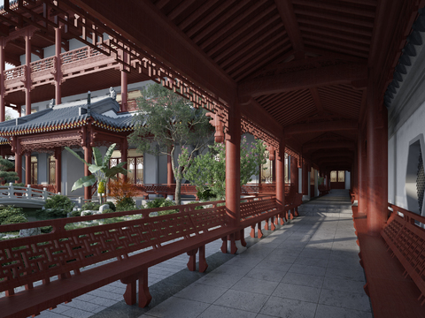 Chinese-style ancient building corridor