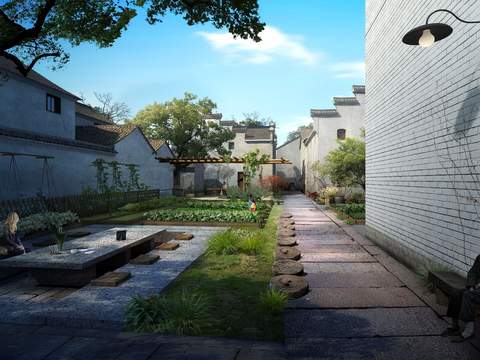 Neo-Chinese Style rural courtyard vegetable garden psd