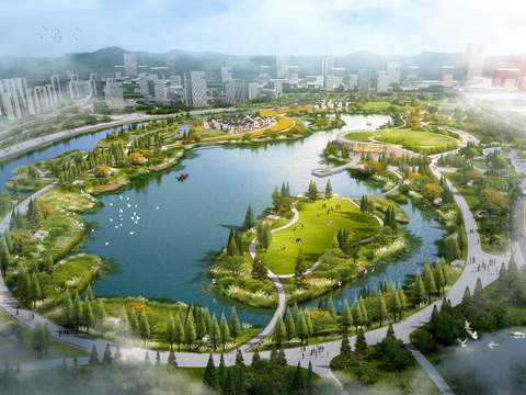 modern wetland garden bird's-eye view psd