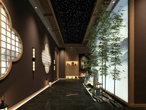 Neo-Chinese Style Affordable Luxury Style Hotel Club Corridor