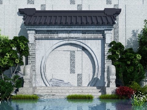 Neo-Chinese Style Moon Cave Door Green Plant Sick