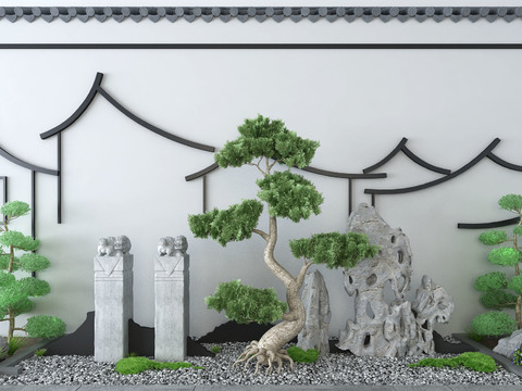 New Chinese pine rockery gardening sketch