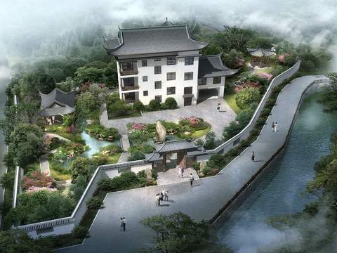 Chinese style villa bird's eye view psd