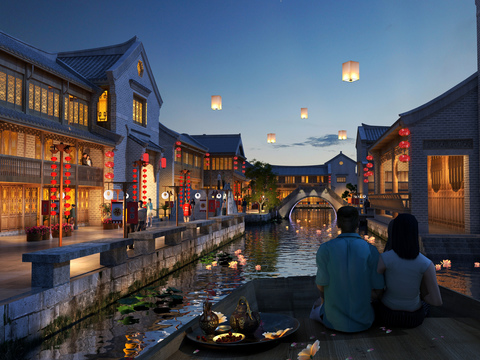 Night view of ancient Chinese street