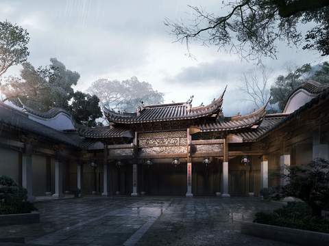 new chinese ancient building appearance psd